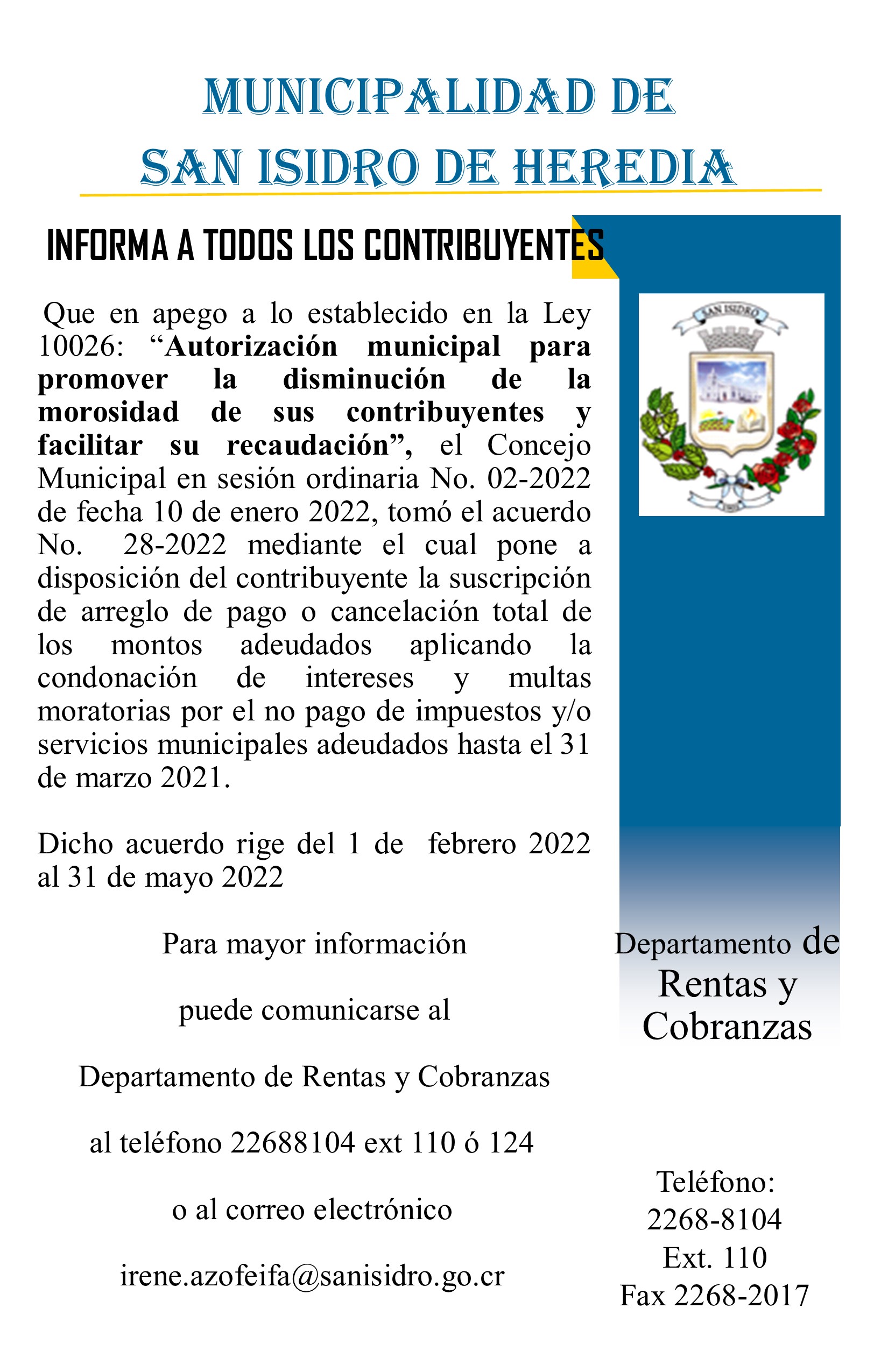 Inicio de período de condonación de intereses